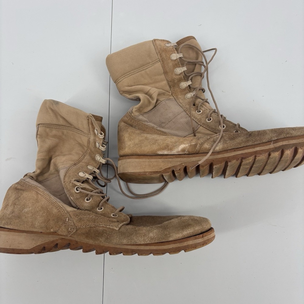 Military Style Combat Boots Mens 10R Vibram Tan Suede Canvas Lace Up Tactical